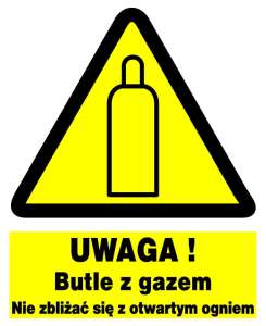 Znak z PCV Uwaga! Butle z gazem. nie zbliżać się z otwartym ogniem ZOO-16