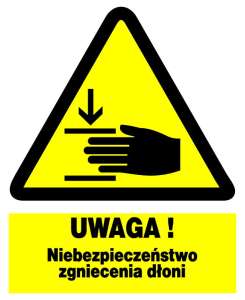 Znak z PCV Uwaga! Niebezpieczeństwo zgniecenia dłoni ZOO-34