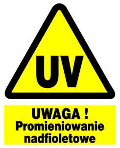 Znak z PCV Uwaga! Promieniowanie nadfioletowe  ZOO-41