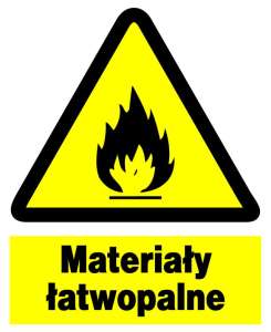 Znak z PCV Uwaga! Materiały łatwopalne  ZOO-49