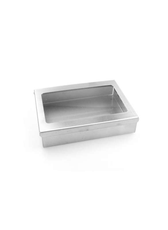 Pudełko ze stali nierdzewnej z okienkiem 160x120x35 mm P0909