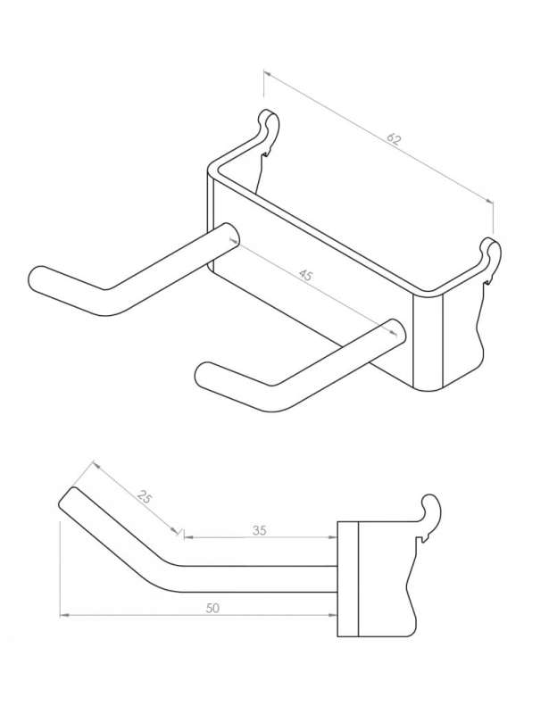 Podwójny wieszak ze stali nierdzewnej do tablicy perforowanej P8009