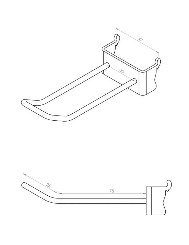 Wieszak ze stali nierdzewnej oczkowy do tablicy perforowanej pręt 5 mm 75 mm P8011