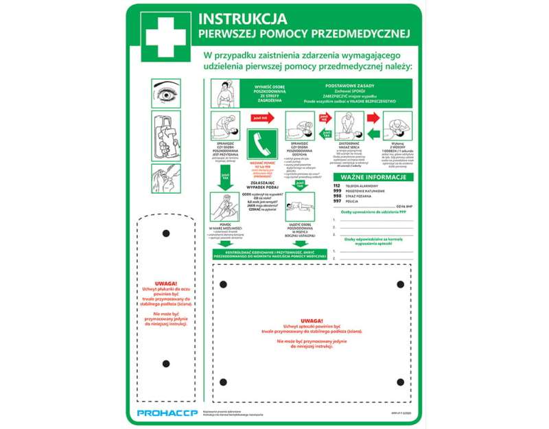 Instrukcja pierwszej pomocy z bazą do montażu apteczki i płuczki do oczu P0058
